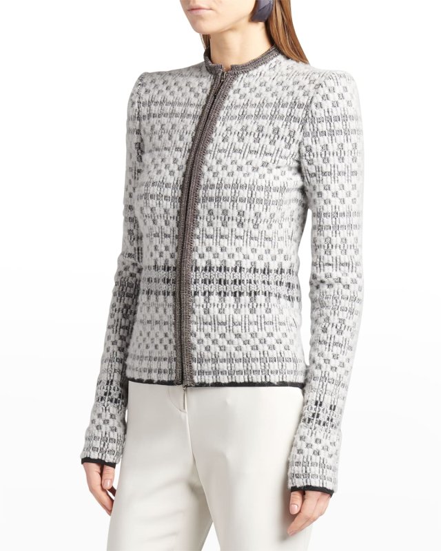 Metallic Knit Jacquard Zip Jacket